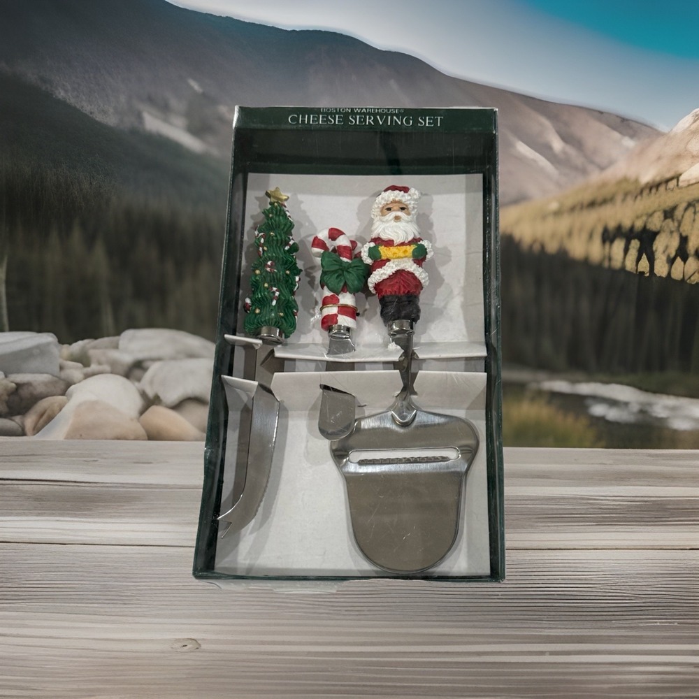 Boston Warehouse 3 Piece Stainless Steel Christmas Cheese Serving Set NIB‎